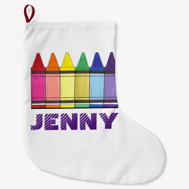 Personlig Rainbow Crayon Artist Pride Art Stor Julstrumpa (Framsidan)