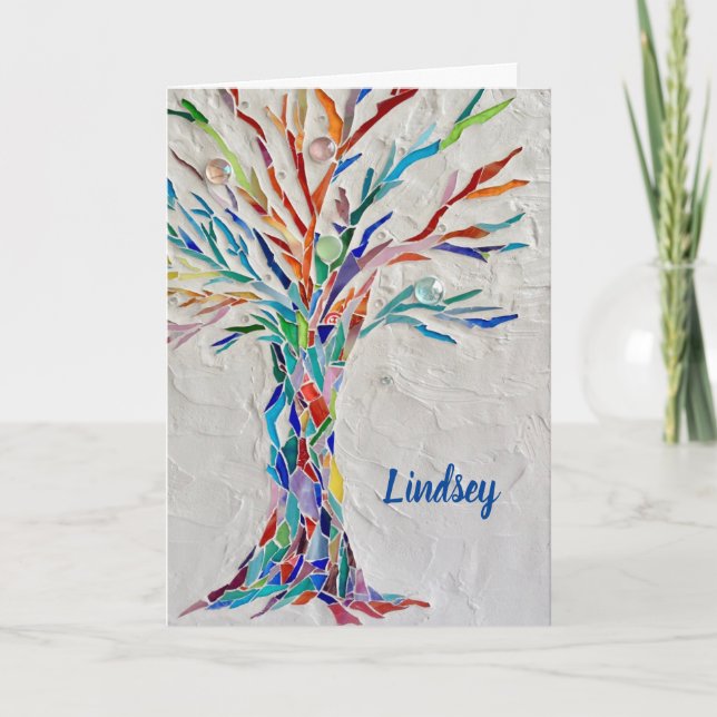 Personlig Rainbow Färg Livets träd Card Kort (Framsida)