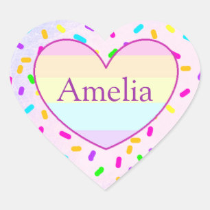 Personlig Rainbow Heart Candy Sprinkles Namn Hjärtformat Klistermärke