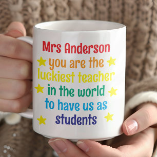 Personlig Rainbow Luckiest Teacher Gift Kaffemugg