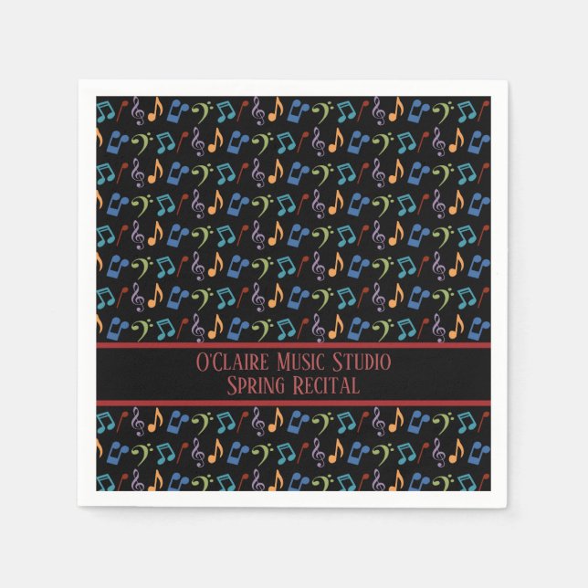 Personlig Rainbow Musik noter (svart) Pappersservett (Framsidan)