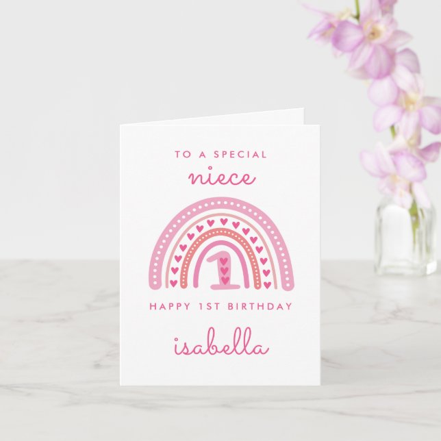 Personlig Rainbow Niece First Birthday Card Kort (Orkide)