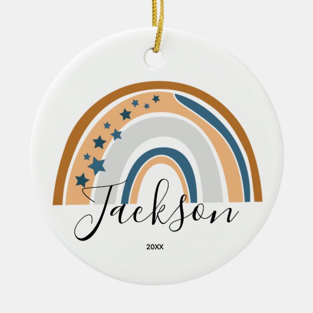 Personlig Rainbow Nyfödd bebis Gift Julgransprydnad Keramik (Framsidan)