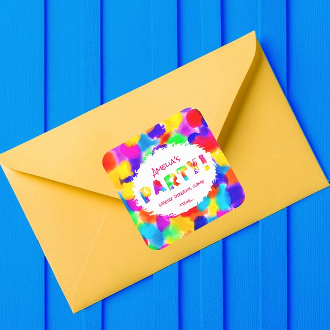 Personlig Rainbow Party Fyrkantigt Klistermärke (Skapare uppladdad)