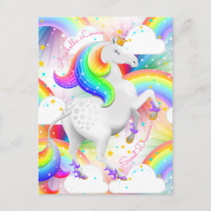Personlig Rainbow Princess Unicorn Vykort