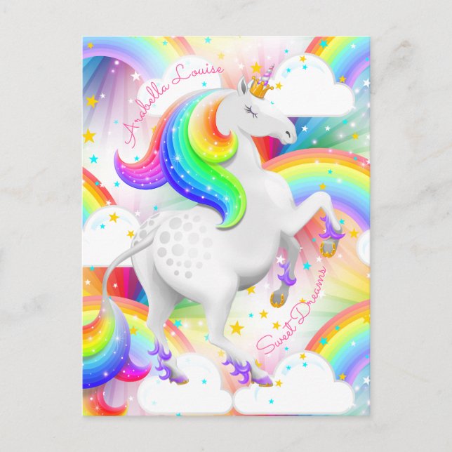 Personlig Rainbow Princess Unicorn Vykort (Framsida)