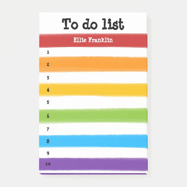 Personlig Rainbow Rand to Do List Post-it Block (Framsida)