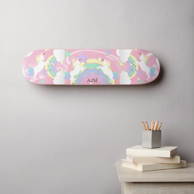 Personlig Rainbow Rosa Unicorn Skateboard (Väggkonst (Horz))