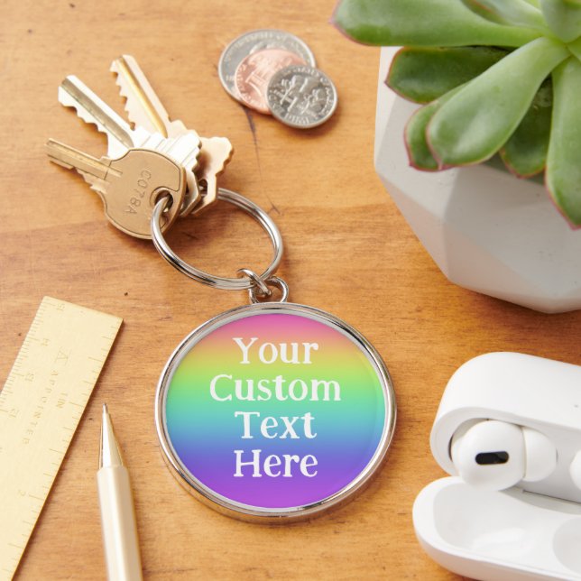Personlig Rainbow Rund Silverfärgad Nyckelring (Skrivbord)