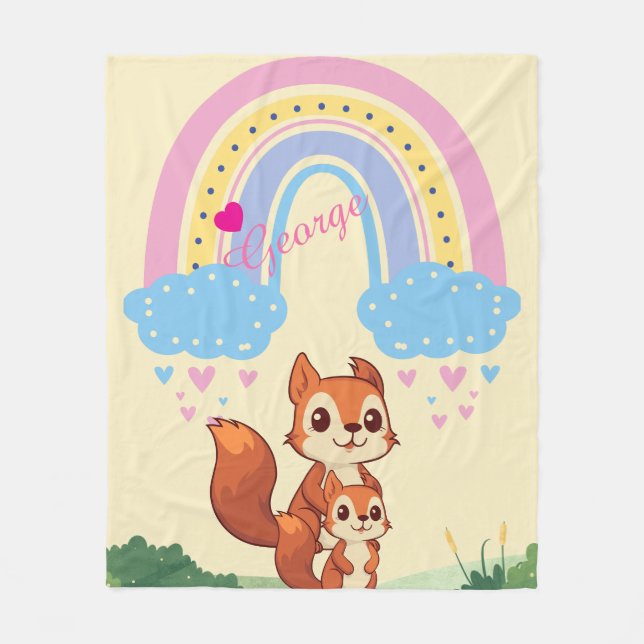 Personlig Rainbow Squirrel Fleece Blanket (Framsidan)