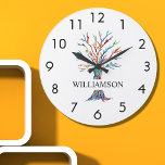 Personlig Rainbow Träd  Stor Klocka<br><div class="desc">Denna snyggt och moderna Wall Clock är dekorerade med en färgstark mosaikfamilj träd.
Anpassade enkelt med ditt namn.
Eftersom vi skapar vår egen teckning kommer du inte att hitta just den här bilden från andra designers.
Original Mosaic © Michele Davies.</div>