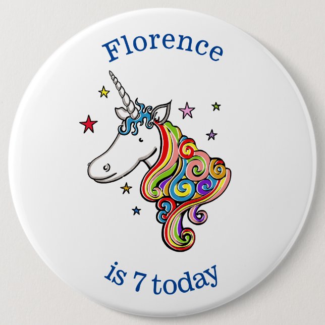 Personlig Rainbow Unicorn Age Birthday Badge Knapp (Framsida)