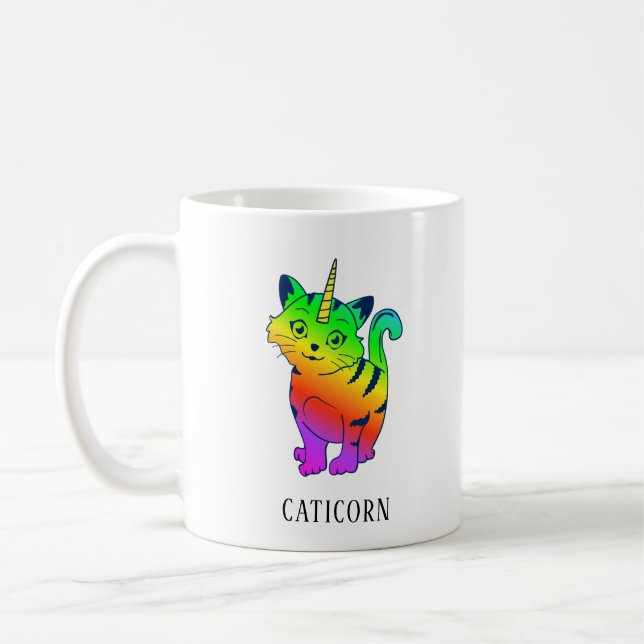 Personlig Rainbow Unicorn Cat Lover Birthday Kaffemugg (Vänster)