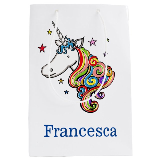Personlig Rainbow Unicorn Heart Medium Gift Bag (Framsidan)