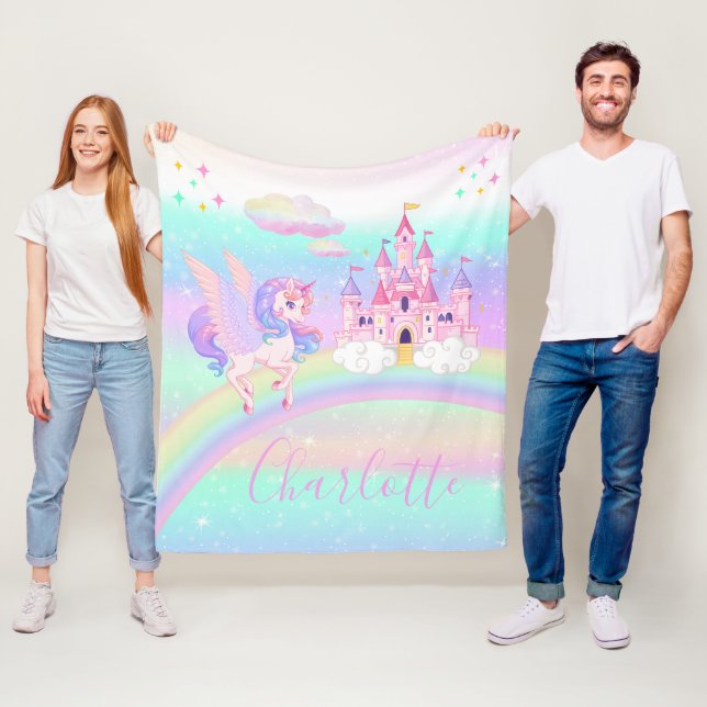 Personlig Rainbow Unicorn-pastel Fleecefilt (På plats)
