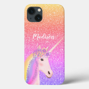 Personlig Rainbow Unicorn Rosa Glitter