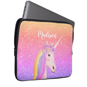 Personlig Rainbow Unicorn Rosa Glitter bärbar dato Laptop Fodral