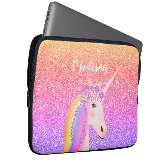 Personlig Rainbow Unicorn Rosa Glitter bärbar dato Laptop Fodral (Framsidan Höger)