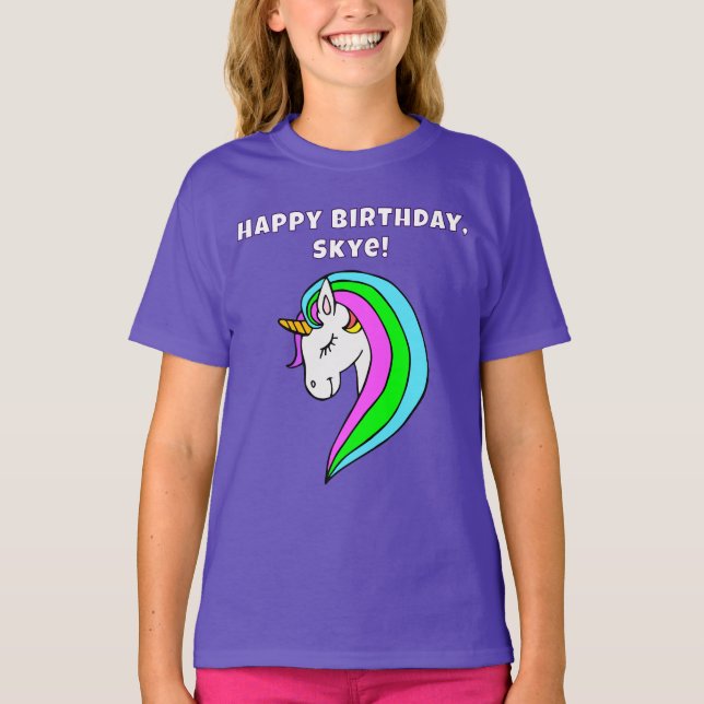 Personlig Rainbow Unicorn T Shirt (Framsida)