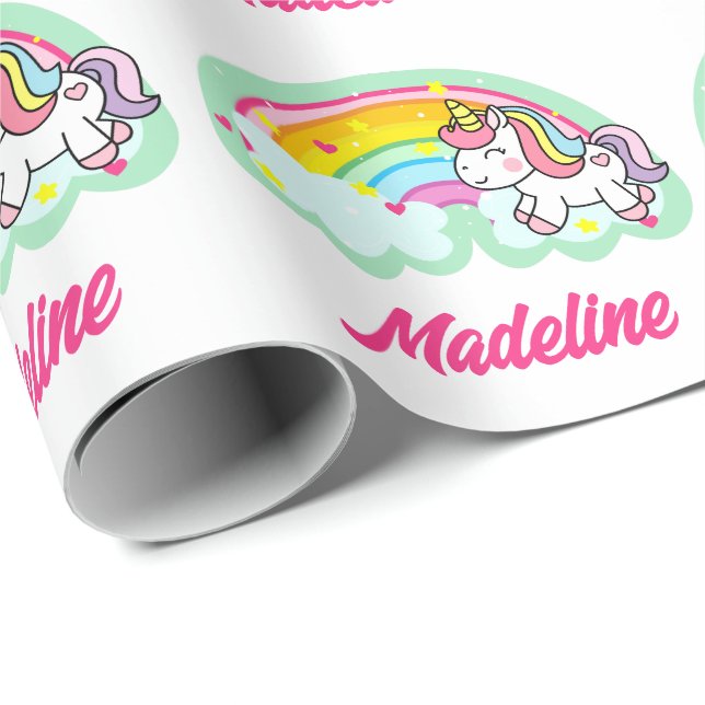 Personlig Rainbow Unicorn Wrapping Papper Presentpapper (Rullad Hörn)