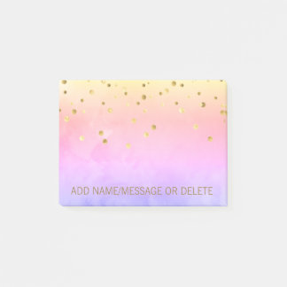 Personlig Rainbow Watercolor Faux Gold Foil Post-it Block