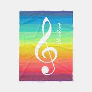 Personlig Rainbow Watercolor Treble Clef Fleecefilt