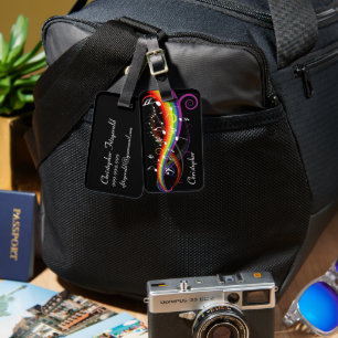 Personlig Rainbow White Musik noter på Black Bagagebricka