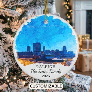 Personlig Raleigh Ornament, North Carolina Julgransprydnad Keramik