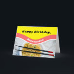 Personlig Ramen Noodles Packet Funny födelsedag Kort<br><div class="desc">Det här roliga hälsningskortet är perfekt för att skapa ett personlig kort för födelsedagar och andra tillfällen. Det ser ut som ett paket nudlar. gult och röd grafik är redon som du kan anpassa med ditt eget hälsning och namn för att skapa personlig kort för födelsedagar eller tillfälle. Det inre...</div>