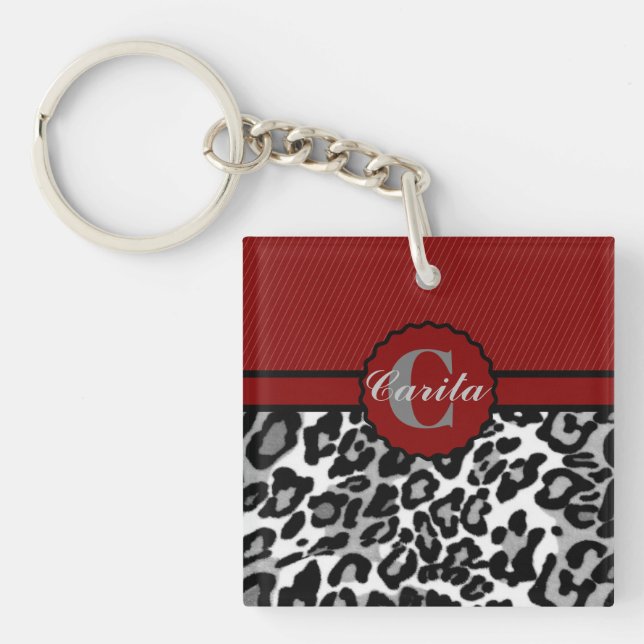 Personlig Rand och leopard, akrylisk nyckelkedja (Framsidan)