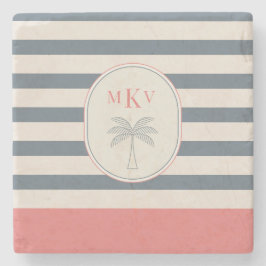 Personlig randig stentallrik med monogram stenunderlägg