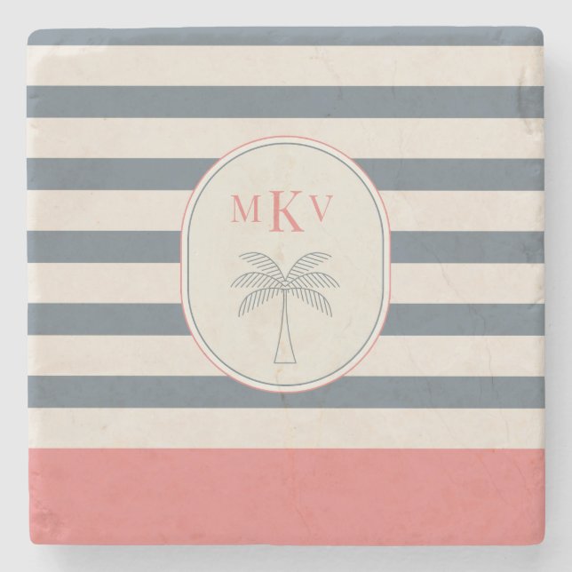 Personlig randig stentallrik med monogram  stenunderlägg (Framsidan)
