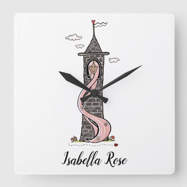 Personlig Rapunzel Princess Medium Skin Tone Fyrkantig Klocka (Framsida)