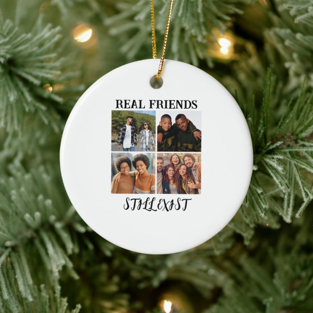 Personlig "Real Friends still Exist" - fototemp Julgransprydnad Keramik (Träd)