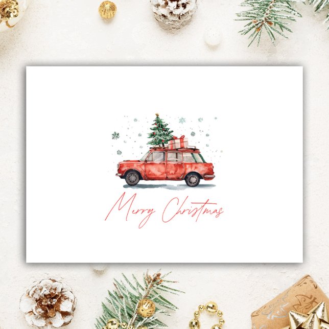 Personlig Realtor Watercolor Car med Träd Helgkort (Skapare uppladdad)
