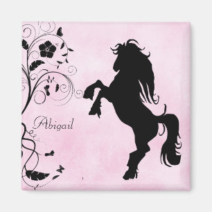 Personlig Rearing Horse and Flowers Magnet