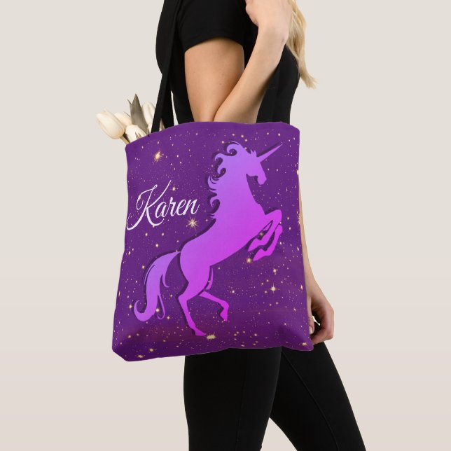 Personlig Rearing Lila Unicorn Tote Bag Tygkasse (Närbild)