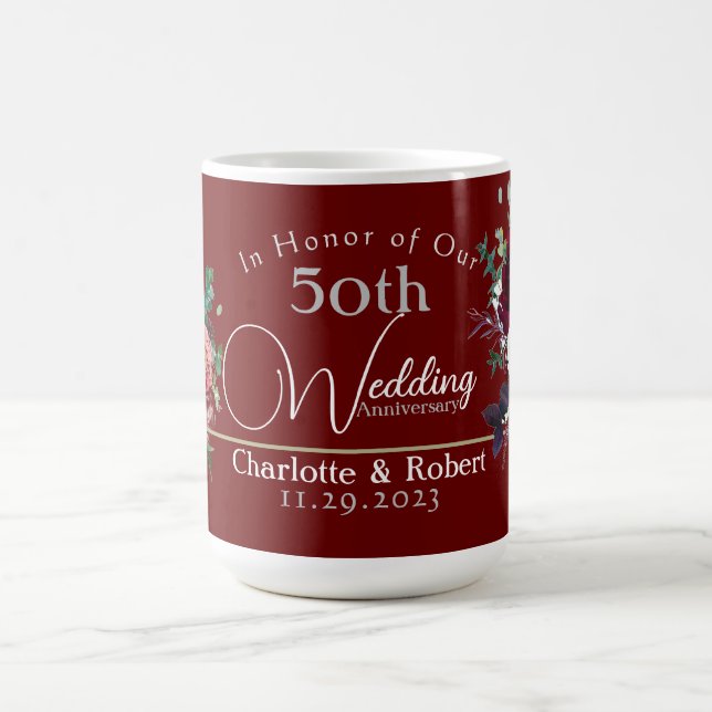 Personlig Red 50:e årsdagen Par Bröllop Kaffemugg (Center)