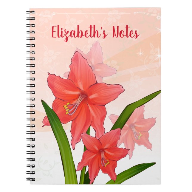 Personlig Red Amaryllis Flowers Anteckningsbok (Framsidan)
