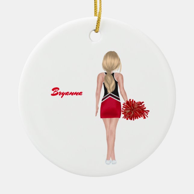 Personlig Red and Black School CheerLeader Julgransprydnad Keramik (Framsidan)