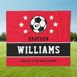 Personlig Red and Black Soccer Player Namn Fleecefilt