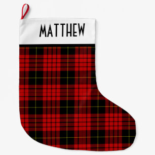 Personlig Red and Black Wallace Plaid Tartan Stor Julstrumpa