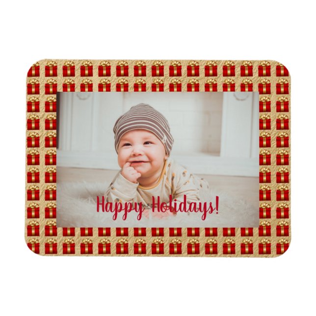 Personlig Red and Guld jul Gift Box Magnet (Horisontell)
