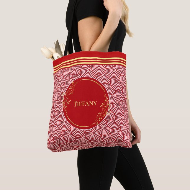 Personlig Red and Guld Tote Bag Tygkasse (Närbild)