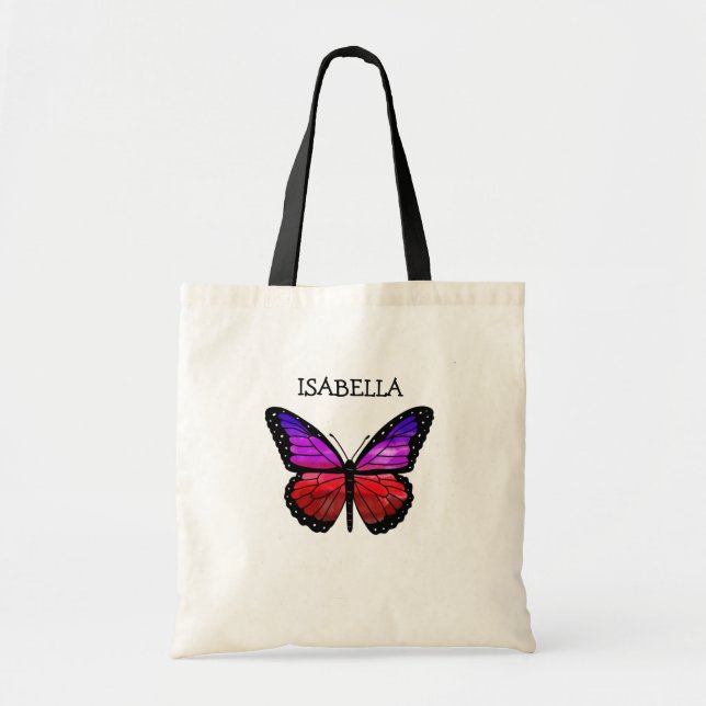 Personlig Red and Lila Butterfly Tote Bag Tygkasse (Framsidan)