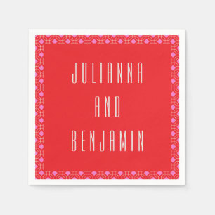 Personlig Red and Rosa Geometric Bröllop Namn Pappersservett