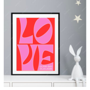 Personlig Red and Rosa KÄRLEK Nursery Poster