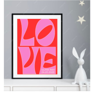 Personlig Red and Rosa KÄRLEK Nursery Poster