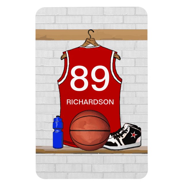 Personlig Red and White Basketball Jersey Magnet (Vertikal)