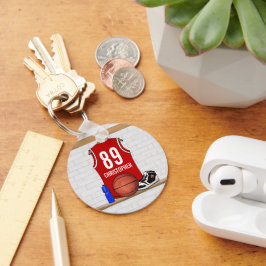 Personlig Red and White Basketball Jersey Nyckelring